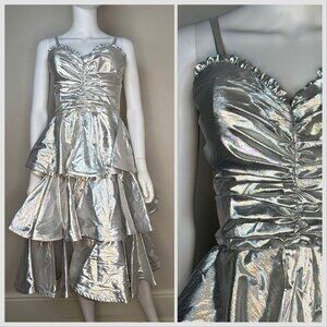 Vintage 1980s Silver Lame Dress, Joy Stevens Size Small, 80s Prom